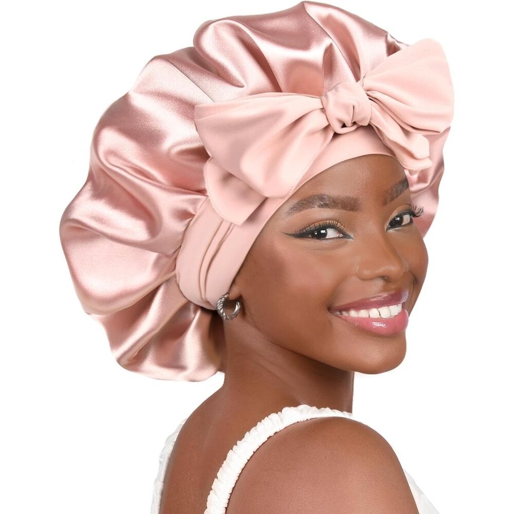 Silk-Satin Bonnet Hair Wrap for Sleeping with Bow Tie Band